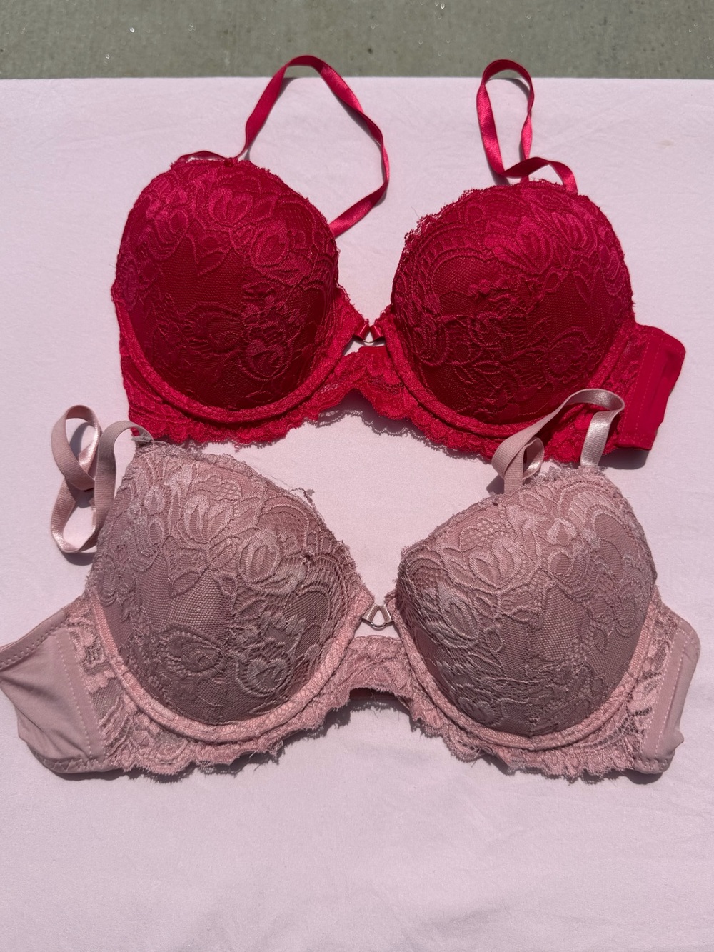 Hot Pink & Blush Pink Lace Push-Up Bra Bundle 36C Marilyn Monroe